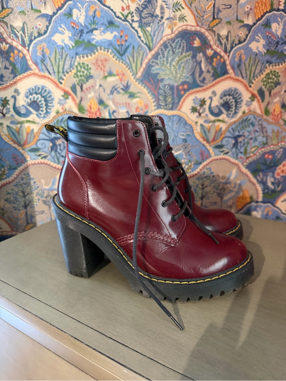 Dr. Martens Persephone Burgundy Lace-Up Chunky Heel Ankle Boots